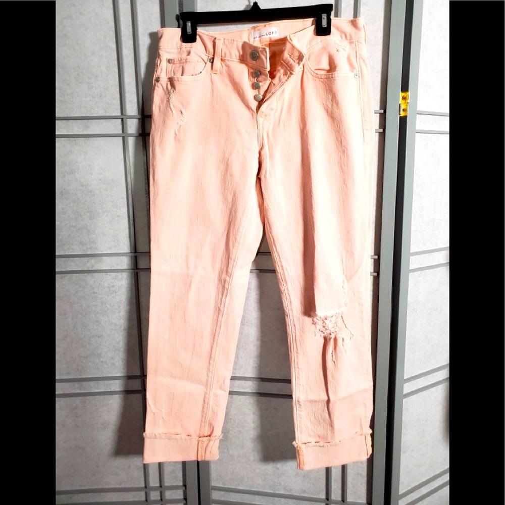 LOFT distressed boyfriend jeans in icy peach. 6